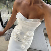 High Tide – Minikleid aus Leinen mit Blumenverzierung